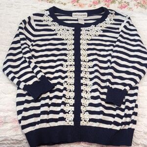 Cathy Daniels Striped Navy and White Cardigan